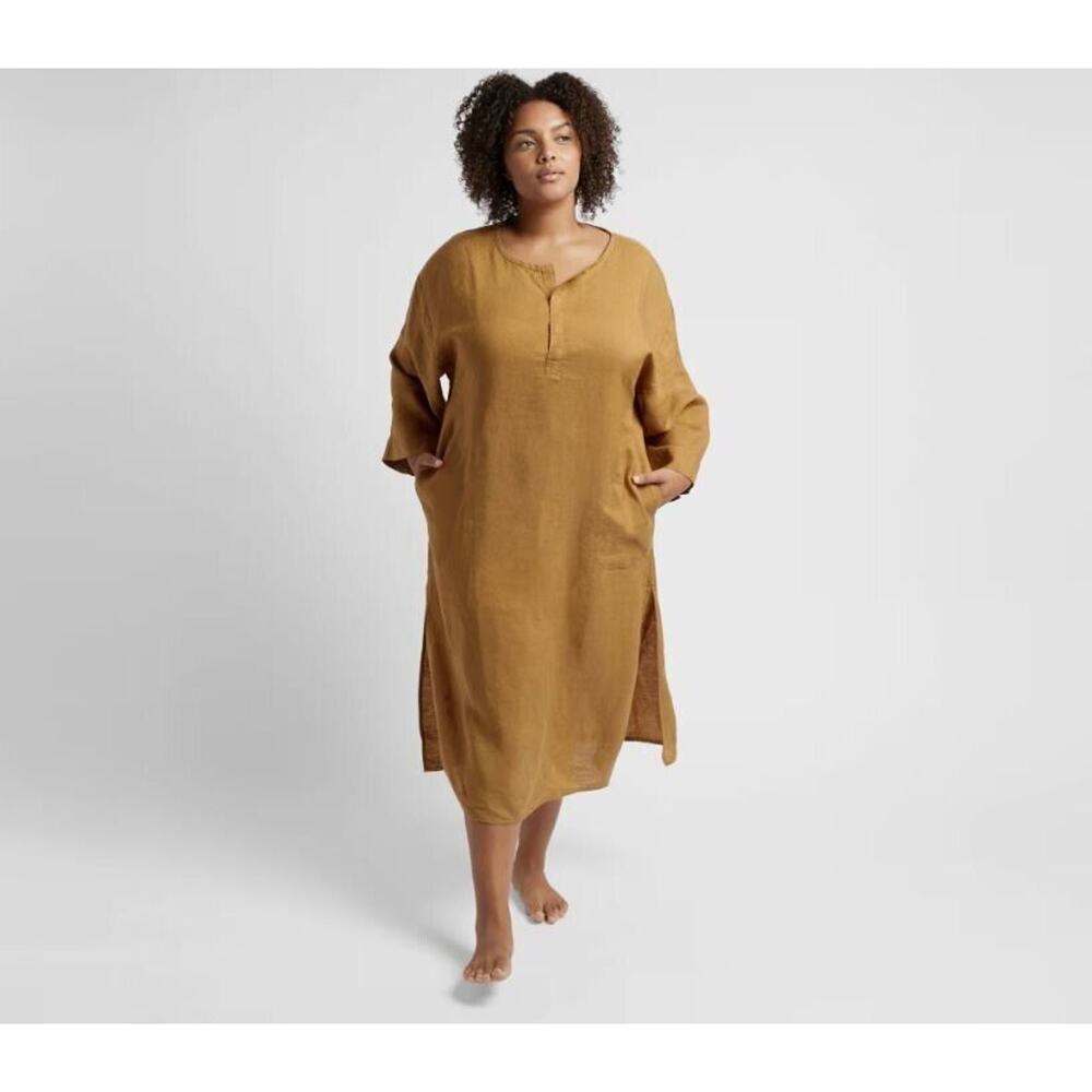 New Parachute Linen House Dress Ochre Tan XS 100% Linen Oversized Fit